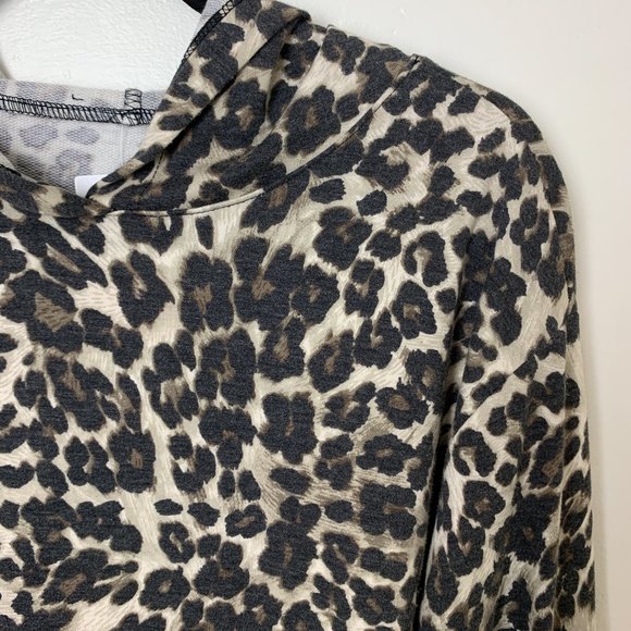 NEW Nordstrom leopard print crop drawstring waist hoodie medium - Picture 3 of 6